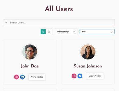 ClubDirectory example | MemberPress Example of a directory of user profiles in ClubDirectory