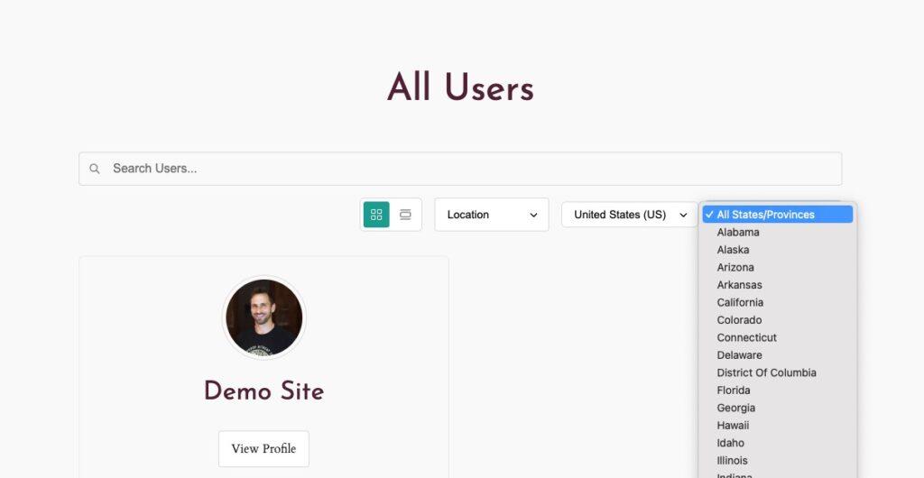 Screenshot | MemberPress Example of searching directories by location