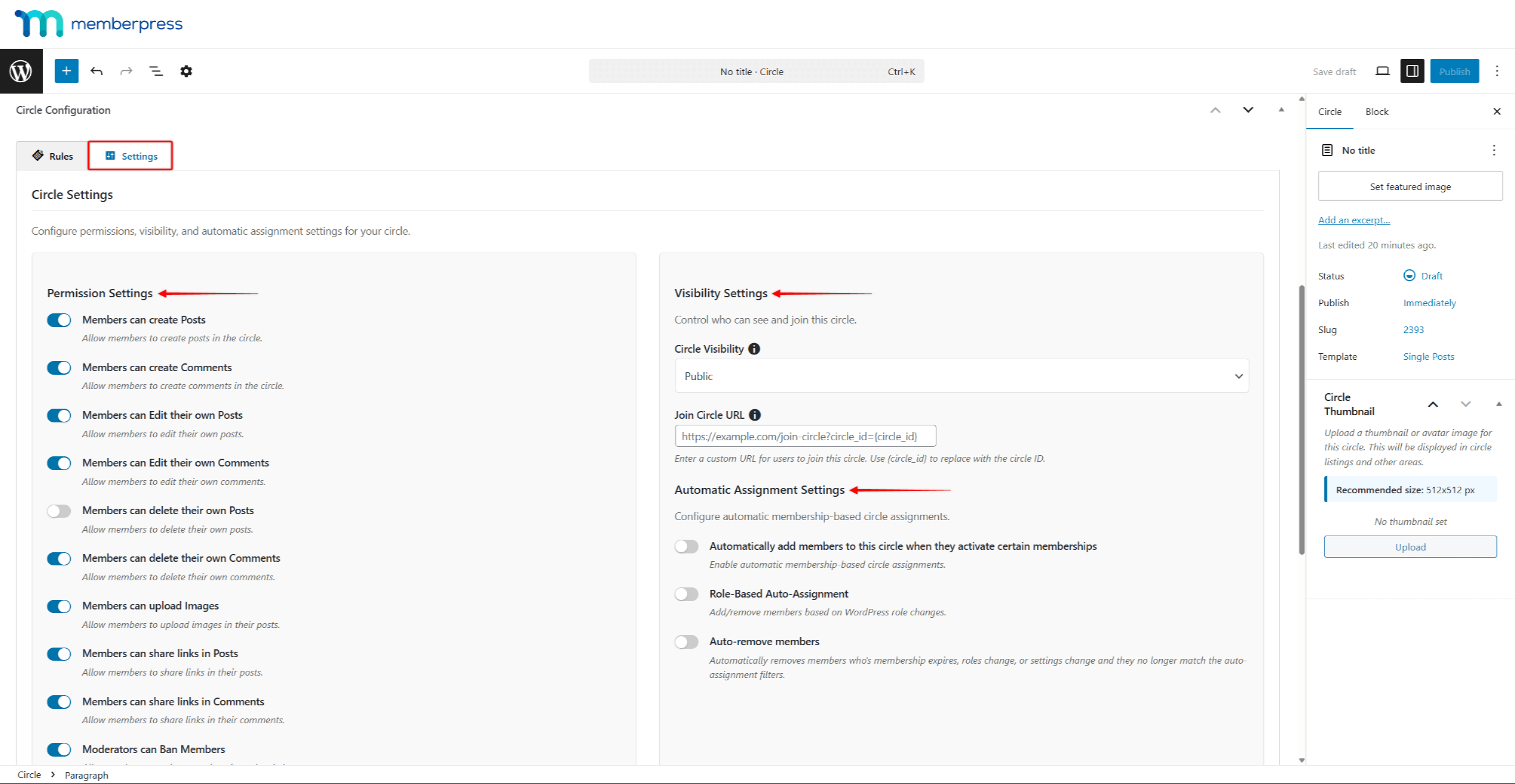 mpcirc-circle-settings | MemberPress