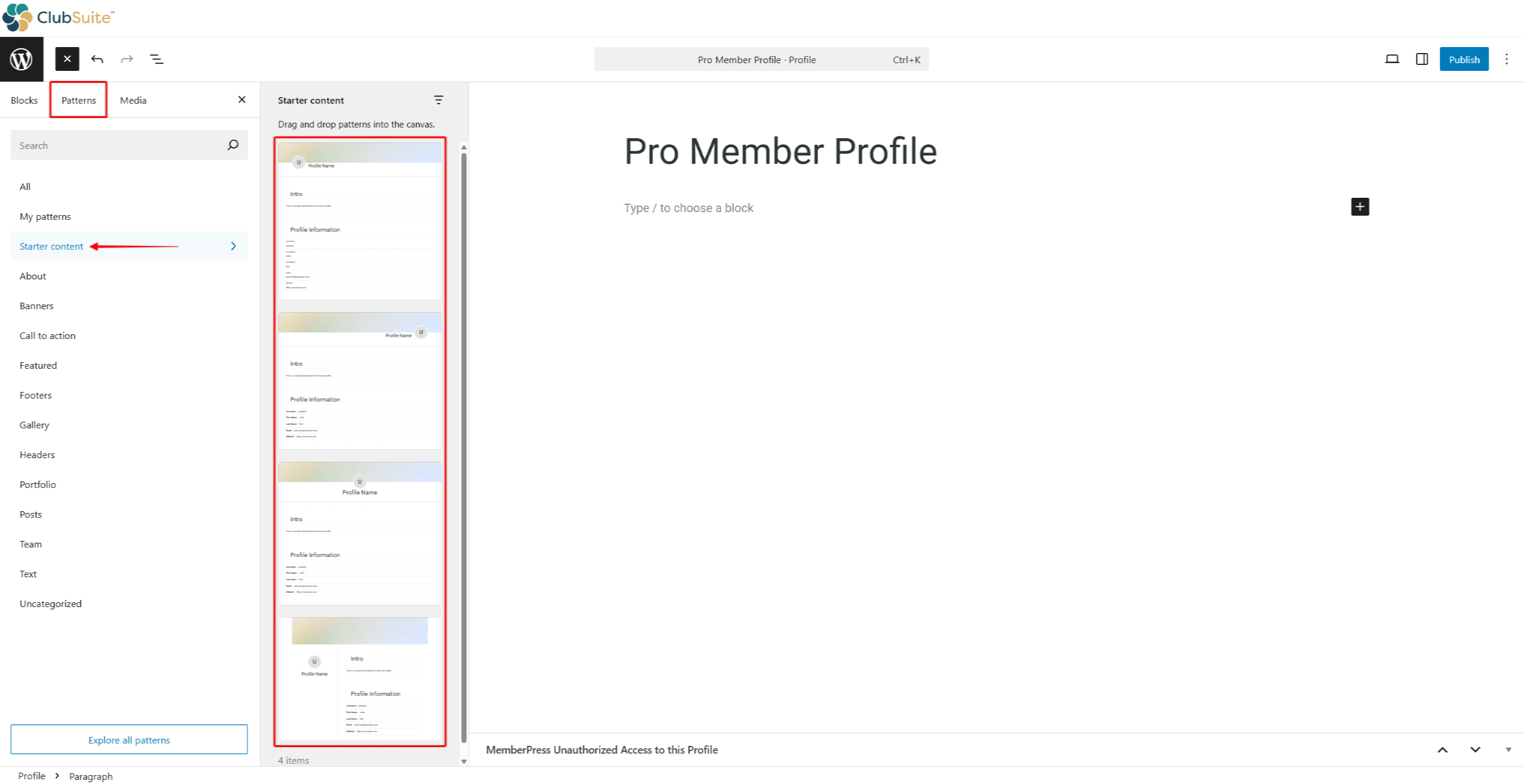 mpdir-insert-profile-starter-patterns | MemberPress
