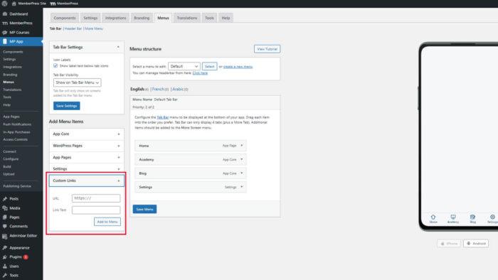 Configuración de Deep Linking en MemberPress AppKit