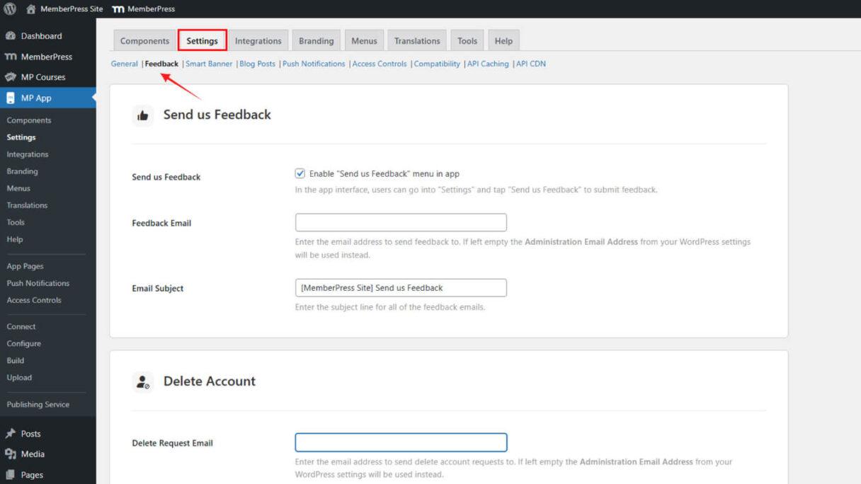 Configuración de los ajustes de eliminación de cuentas en la aplicación MemberPress - 1 | MemberPress