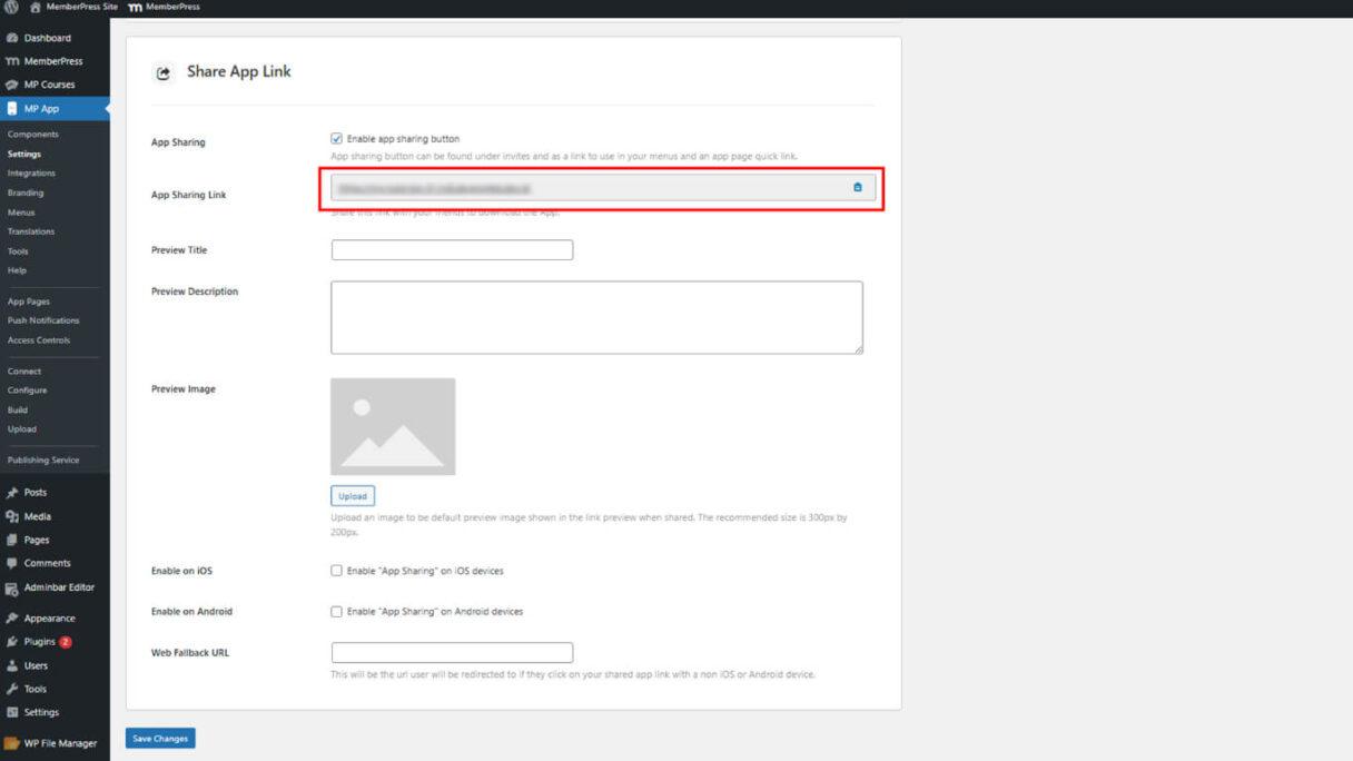 Configuring and Using Share App Link Feature in MemberPress App - 9 | MemberPress