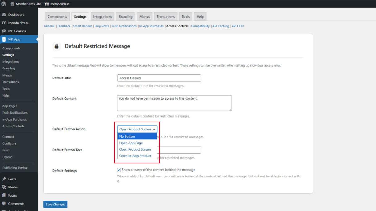 Configurando a mensagem restrita padrão no aplicativo MemberPress - 3 | MemberPress