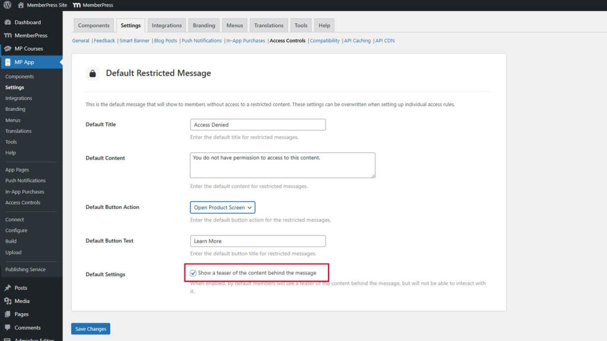 Configuring the Default Restricted Message in MemberPress App - 5 | MemberPress