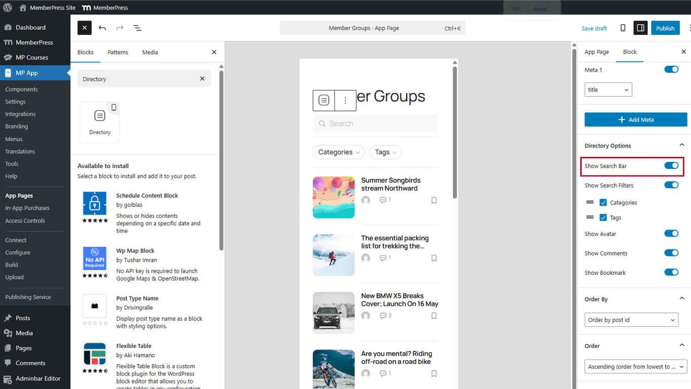 Directory Options - Enabling Search