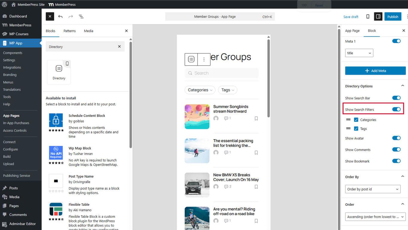 Directory Options - Enabling Search Filters