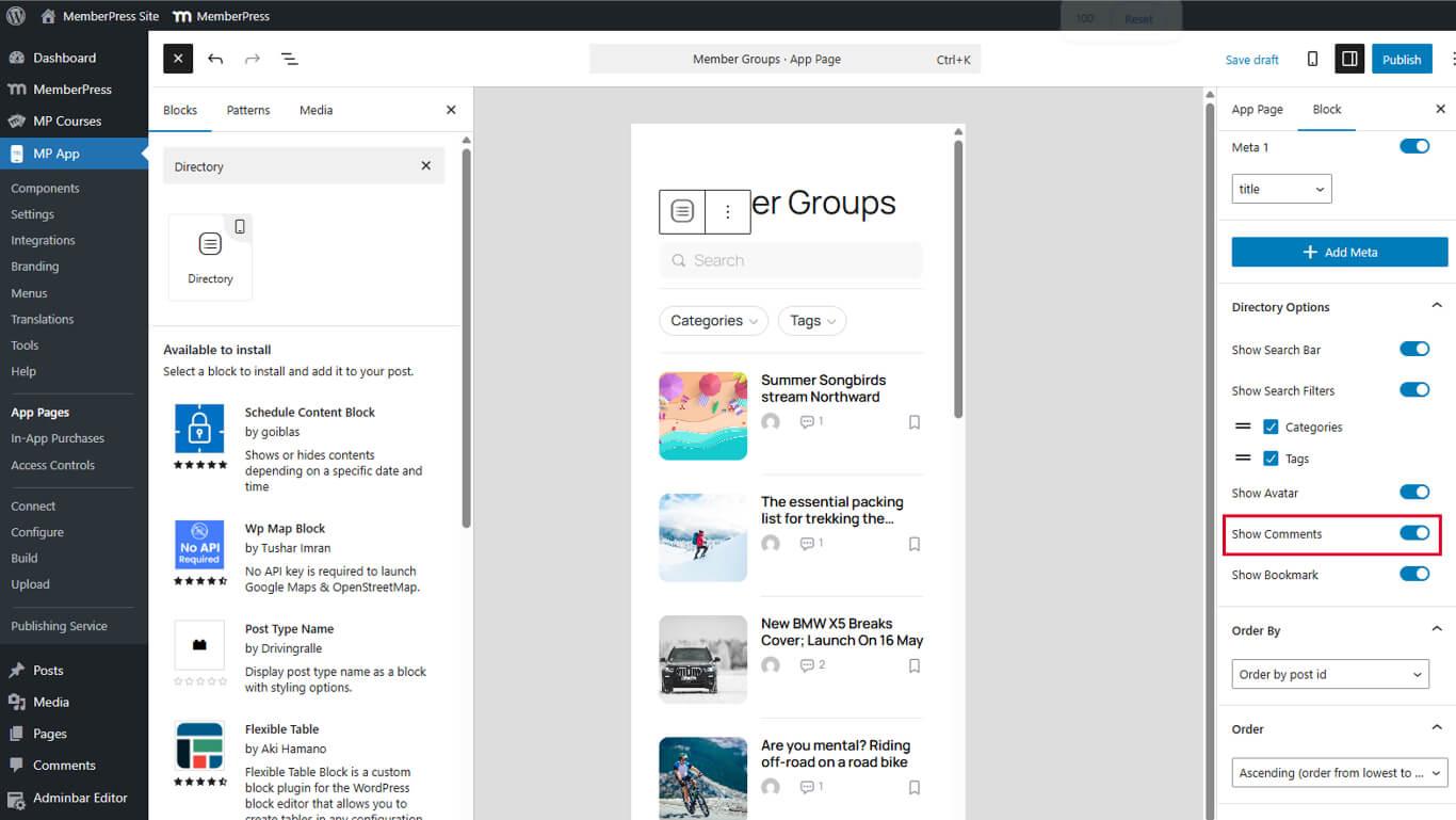 Directory Options - Enabling Comment Counts