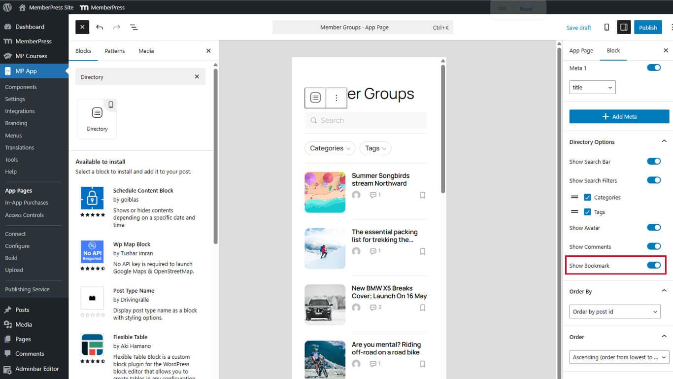Directory Options - Enabling Bookmarks