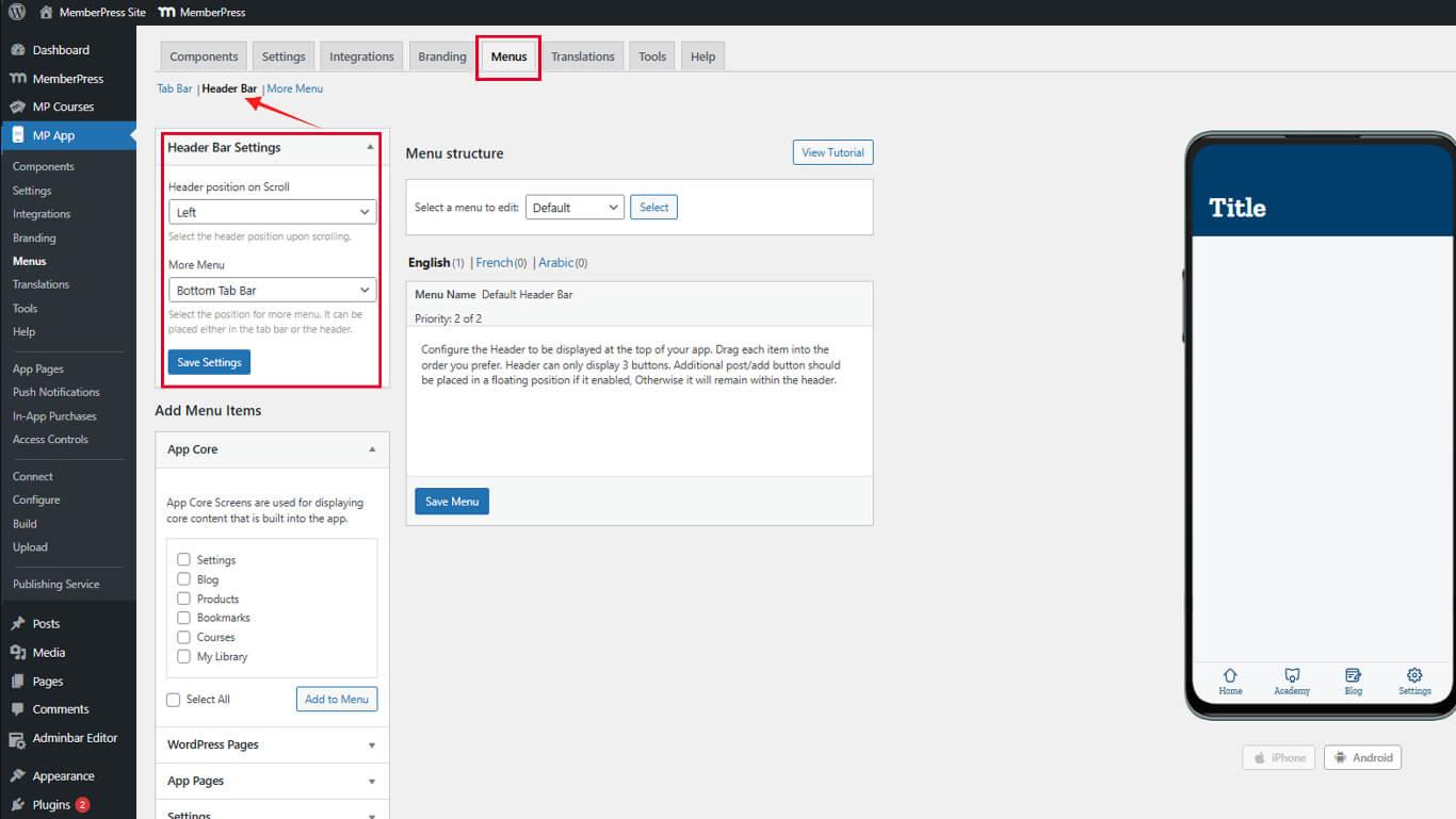 Customizing App Navigation Header in MemberPress App - 1 | MemberPress