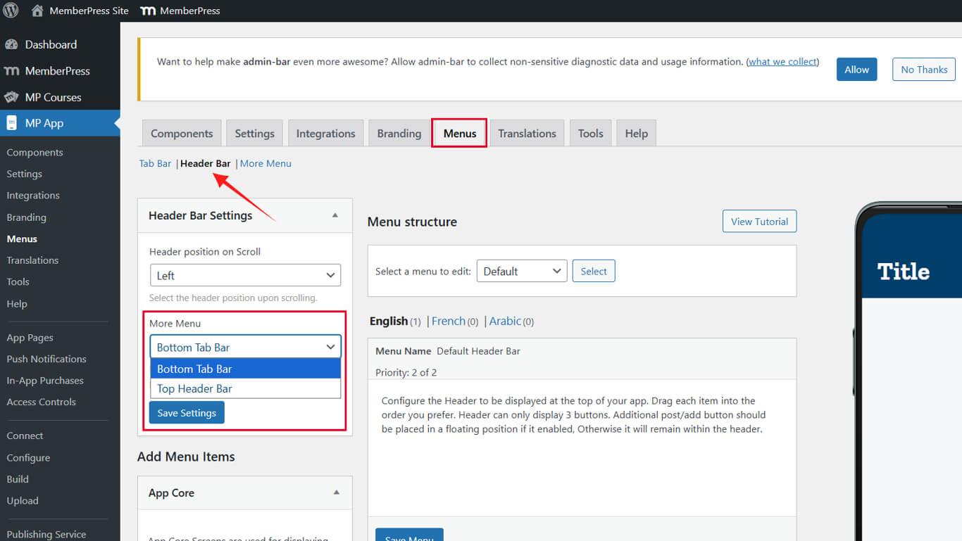 Customizing App Navigation Header in MemberPress App - 3 | MemberPress
