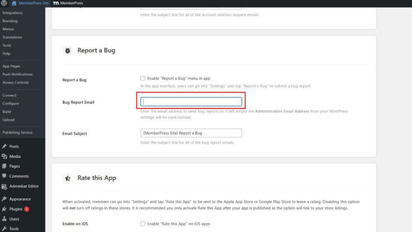 Enabling Report a Bug Feature in MemberPress AppKit