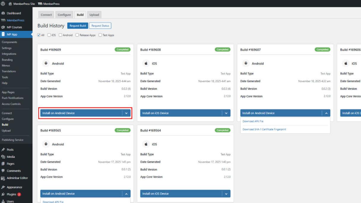 Generación de aplicaciones de liberación de Android para MemberPress App - 2 | MemberPress