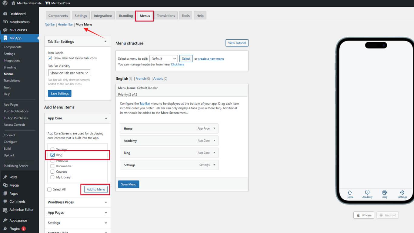 Adding Blog to More Menu