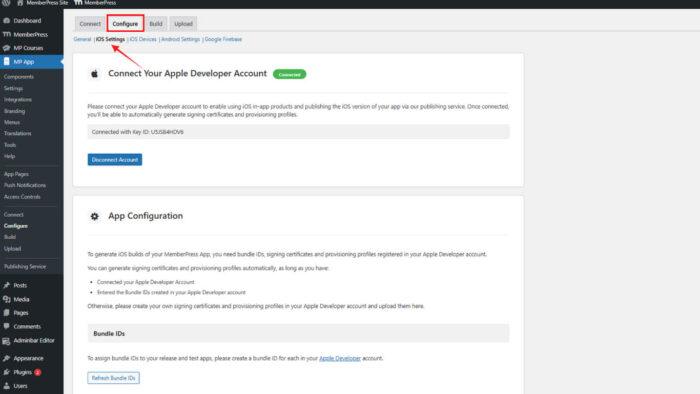 Carga de compilaciones iOS MemberPress AppKit en App Store Connect