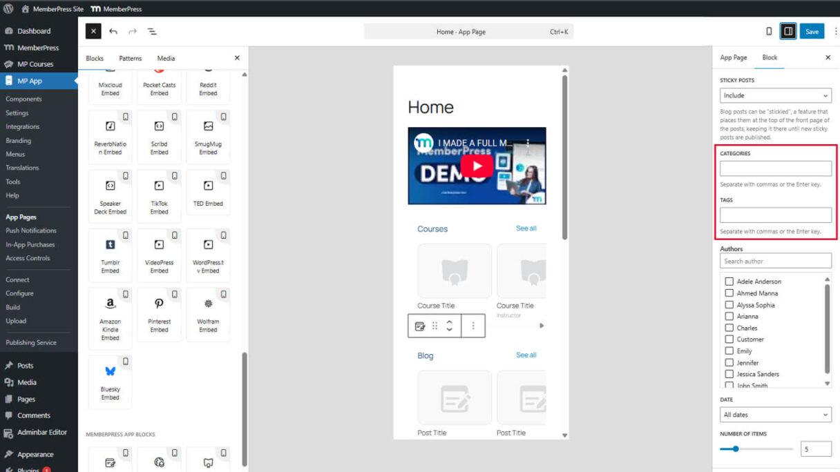 Uso del Bloque Blog Posts en la App MemberPress - 10 | MemberPress