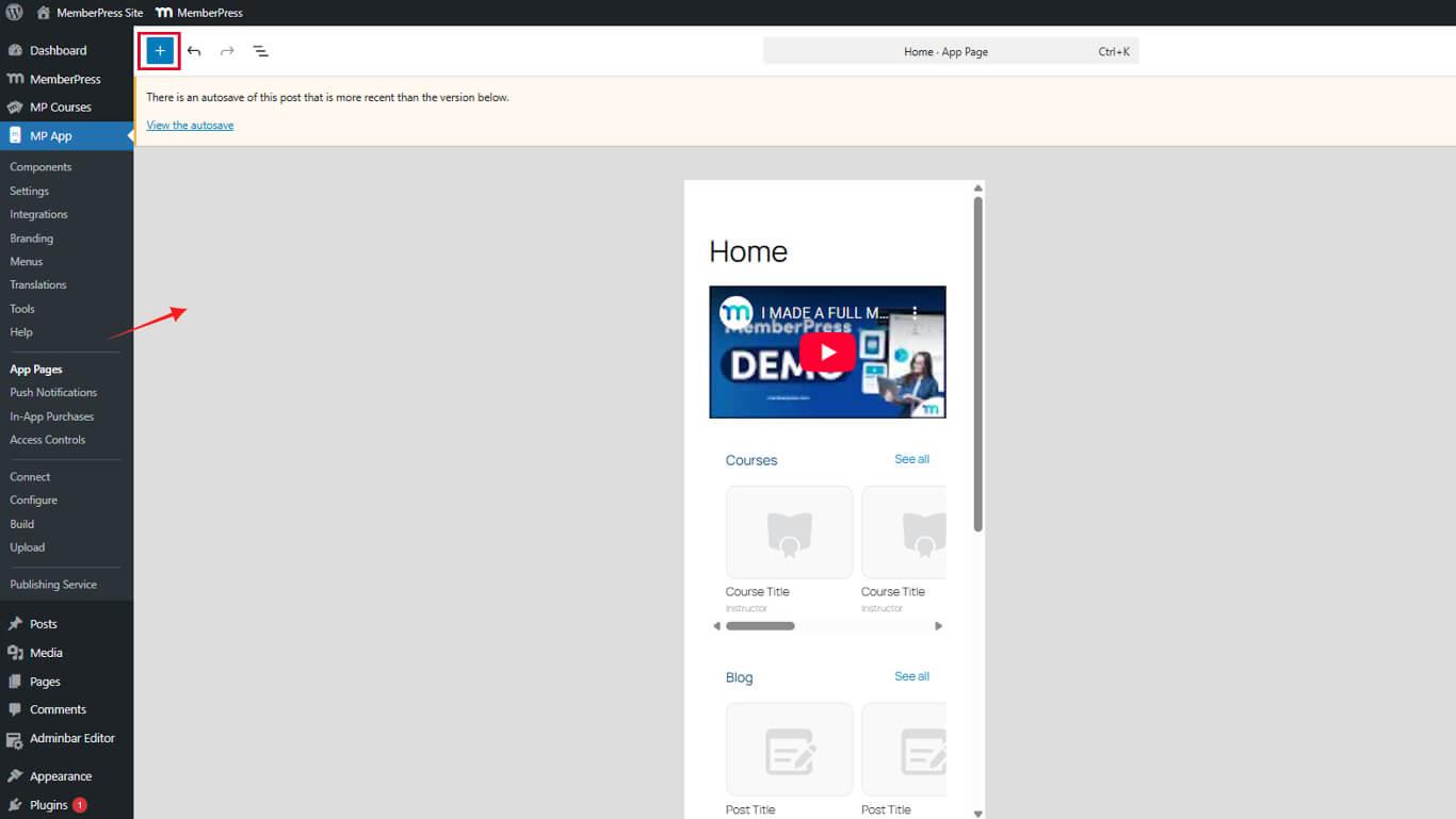 Inserting blocks to App Pages