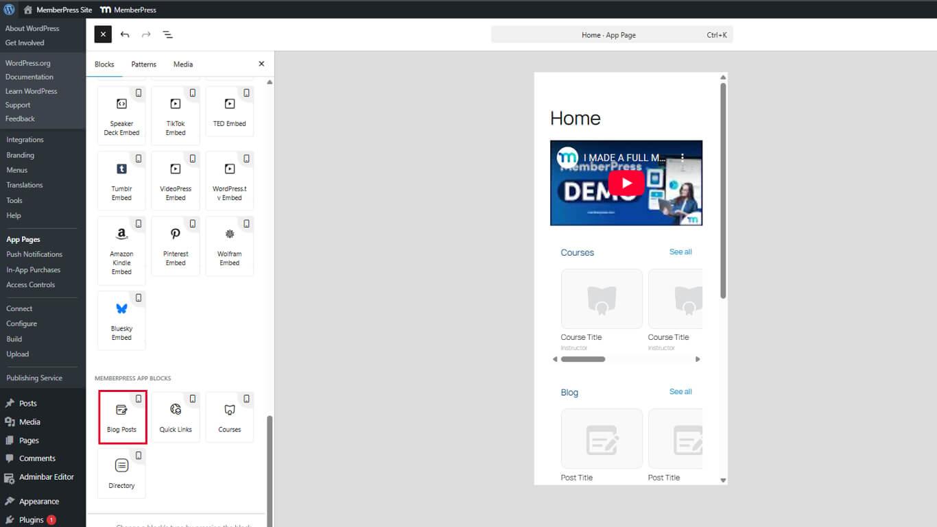 Insert the Blog Posts Block