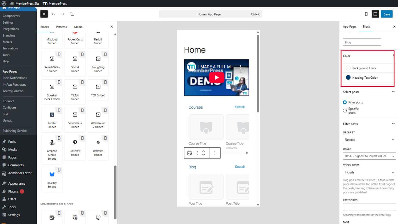 Heading Text Color and Background Color options