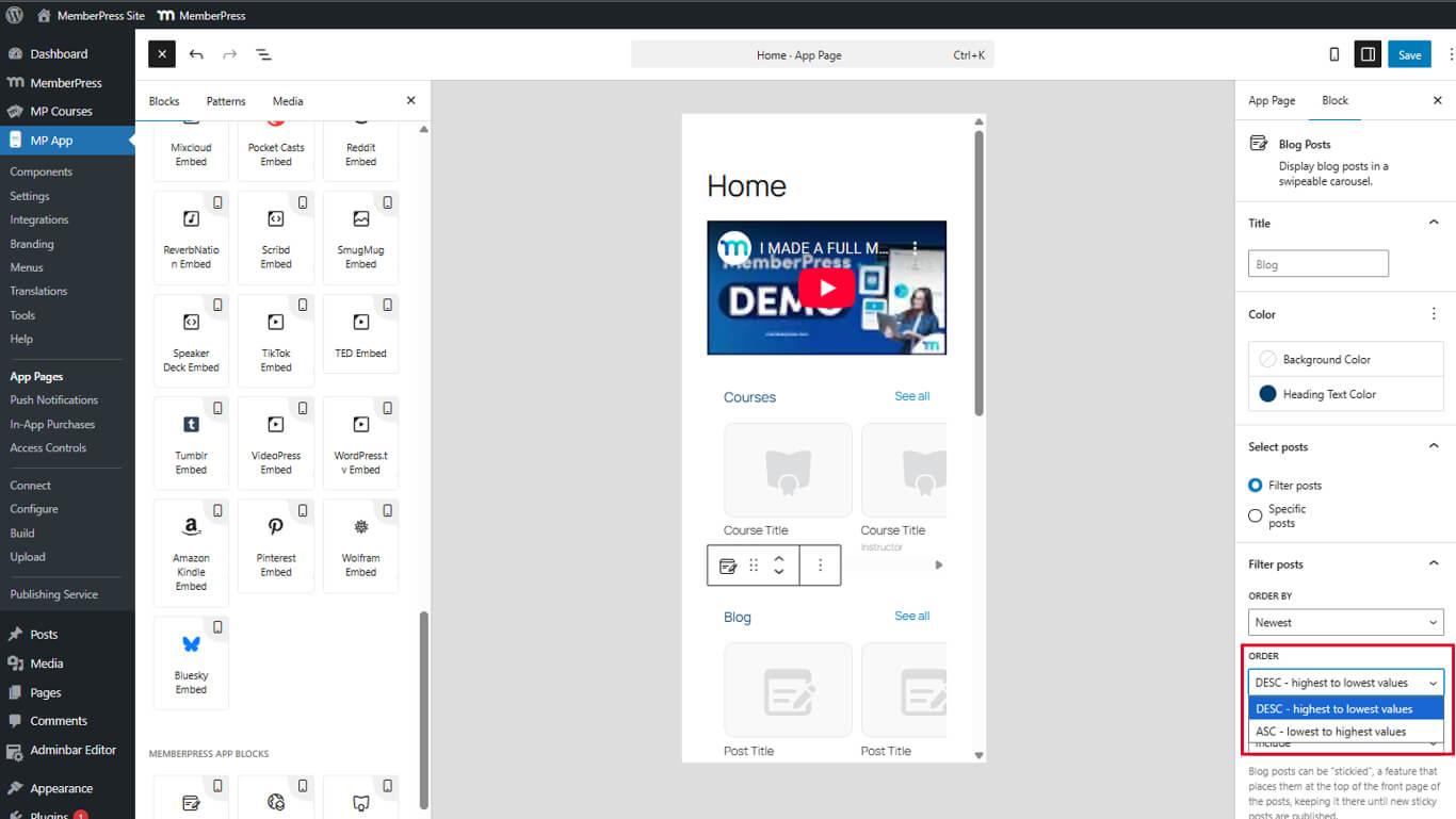 Filter Posts - Set the Posts Order