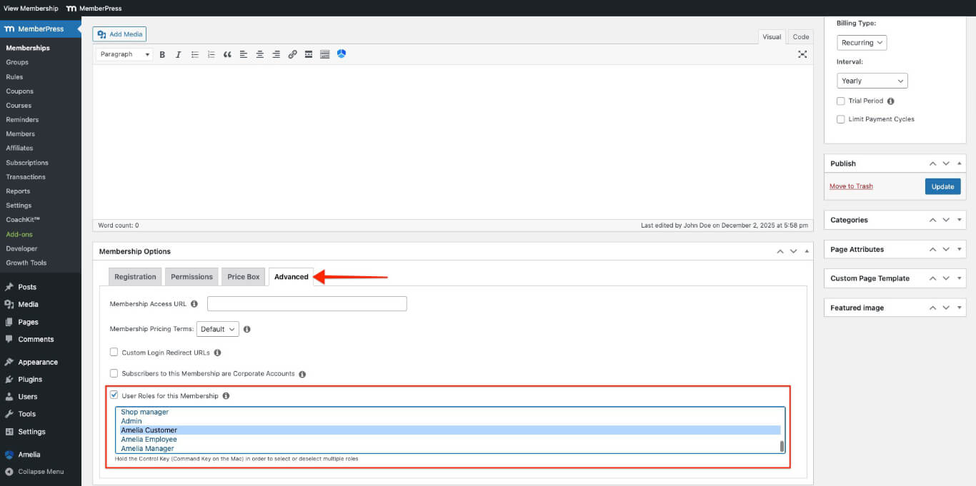 select amelia customer role