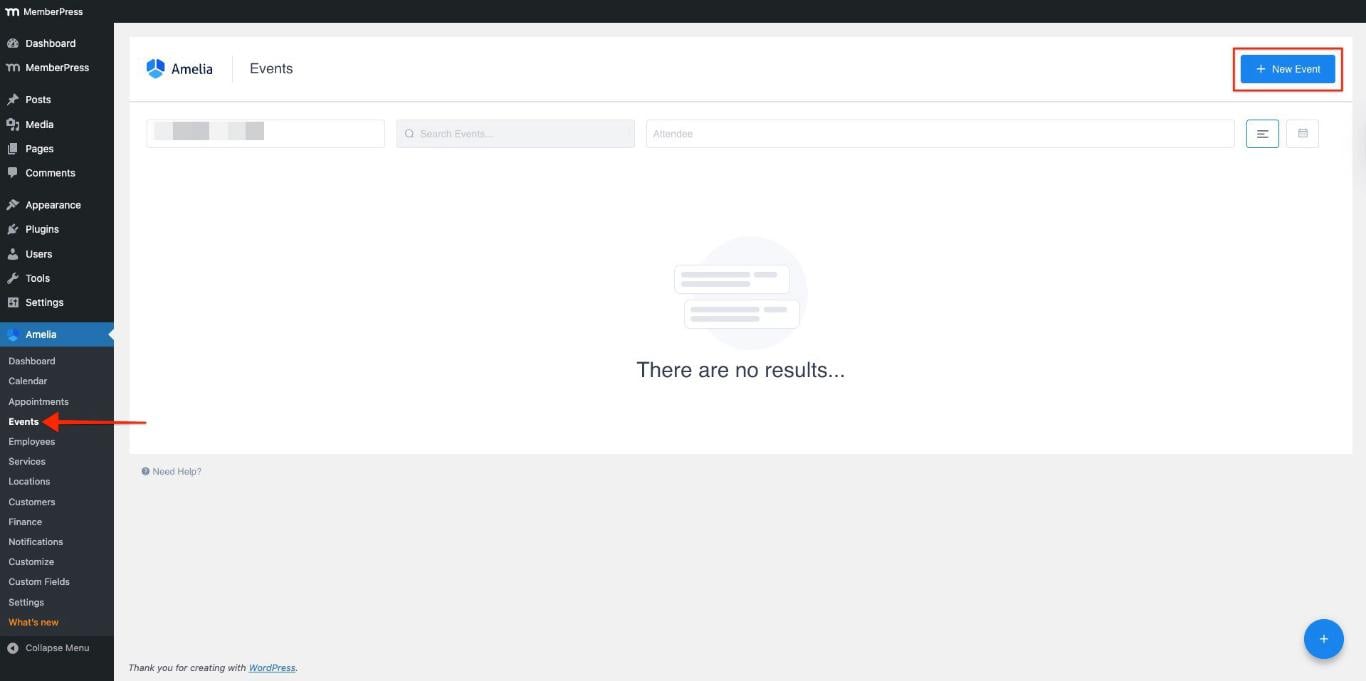 create a new event in amelia