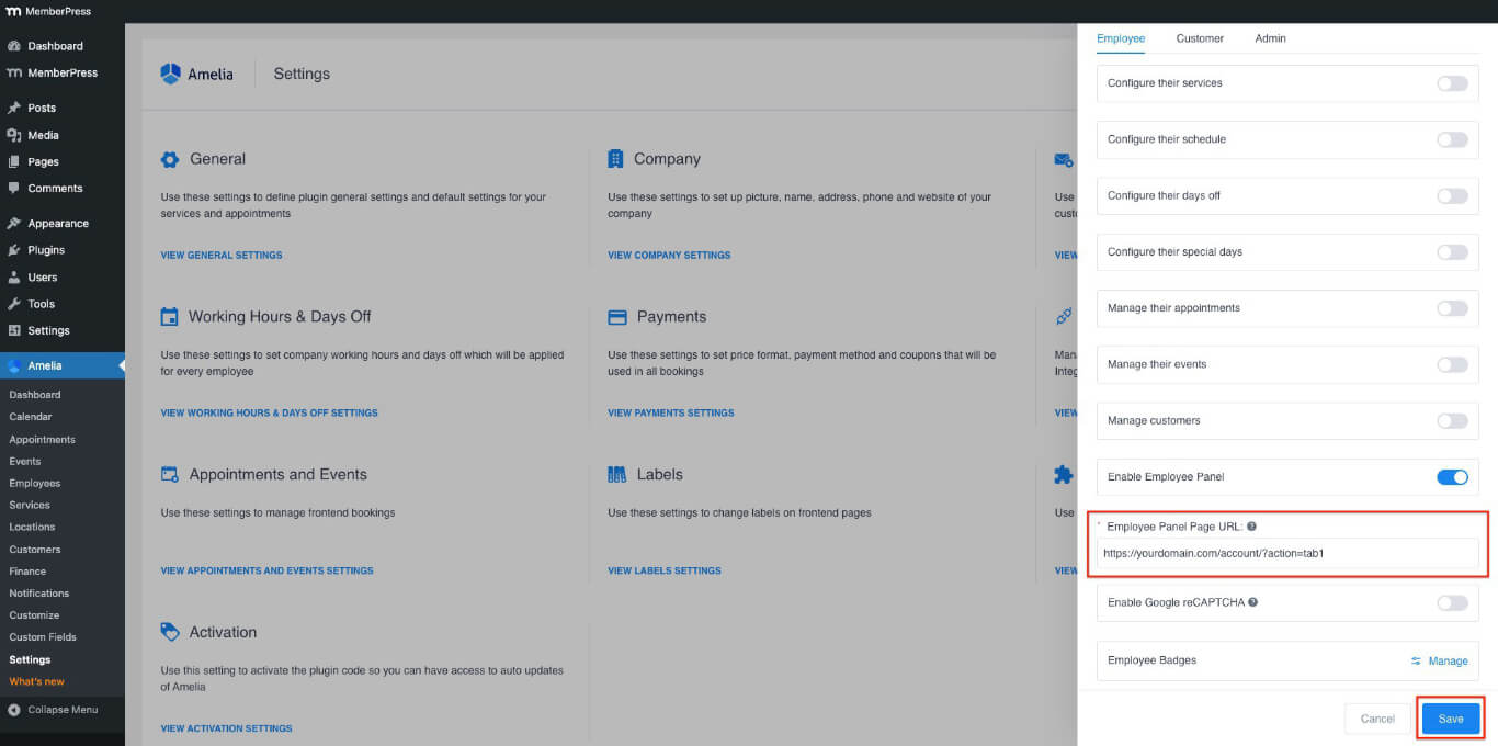 employee panel page url