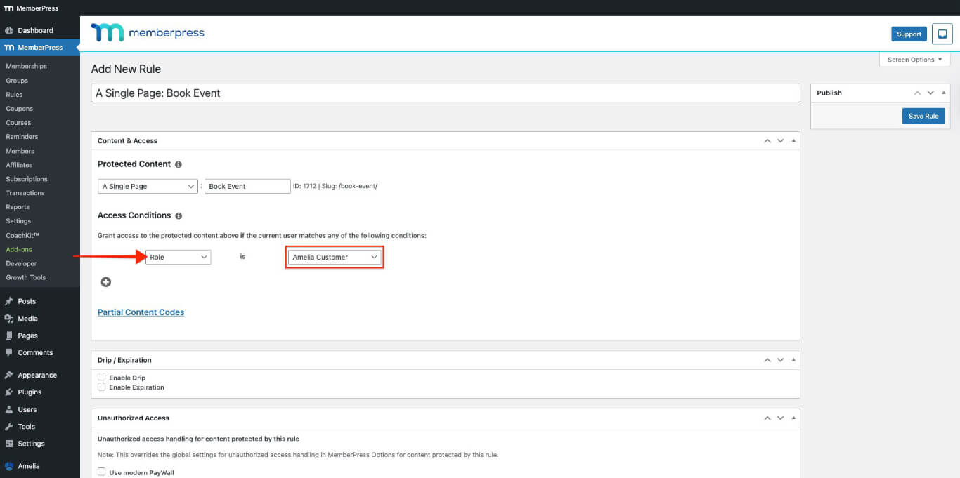 select a role amelia customer
