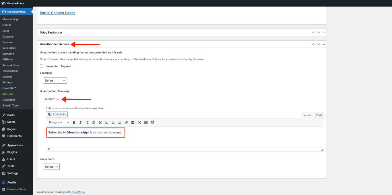 mensagem personalizada não autorizada