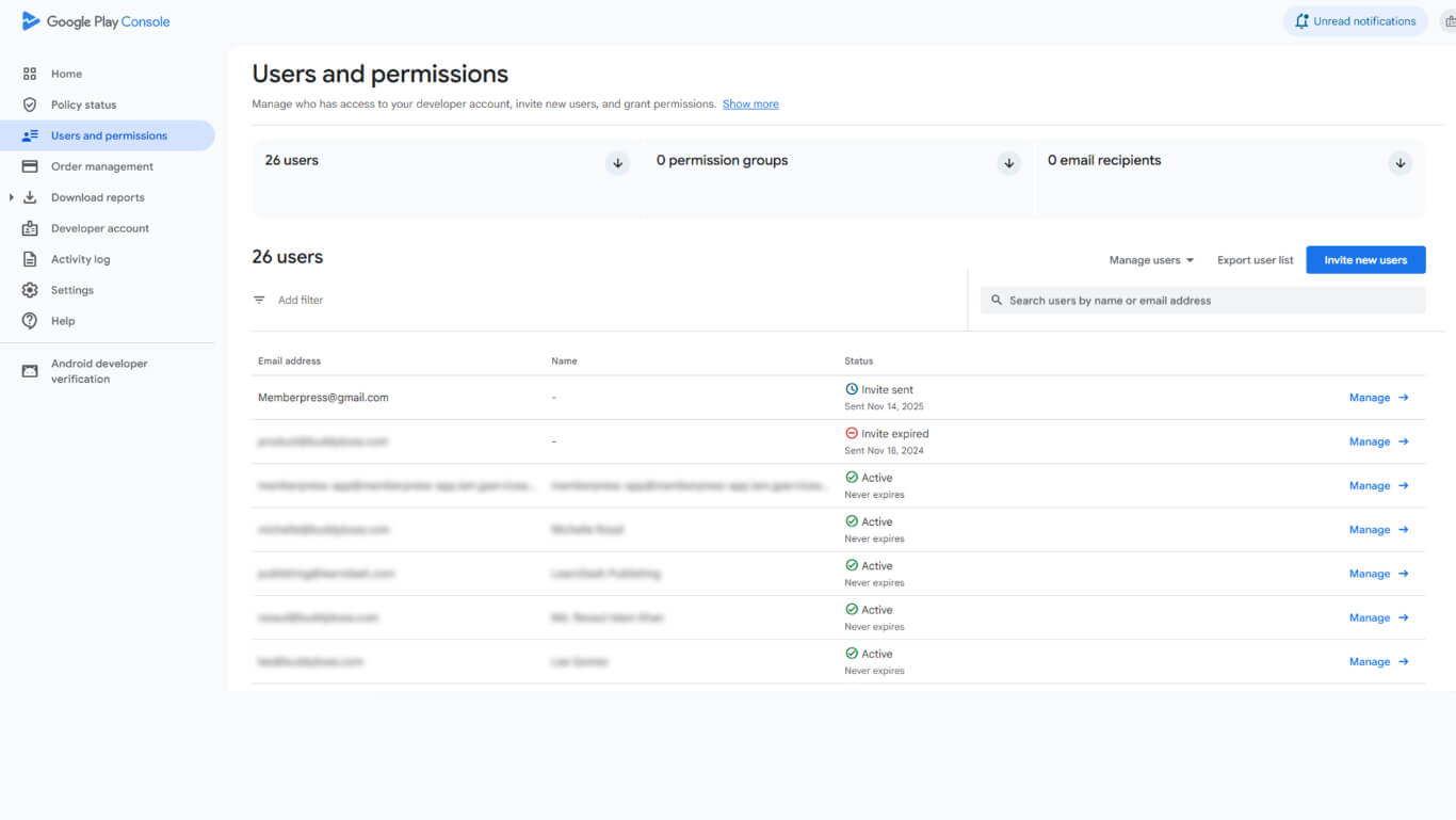 Google Developer Account - Ivite new users