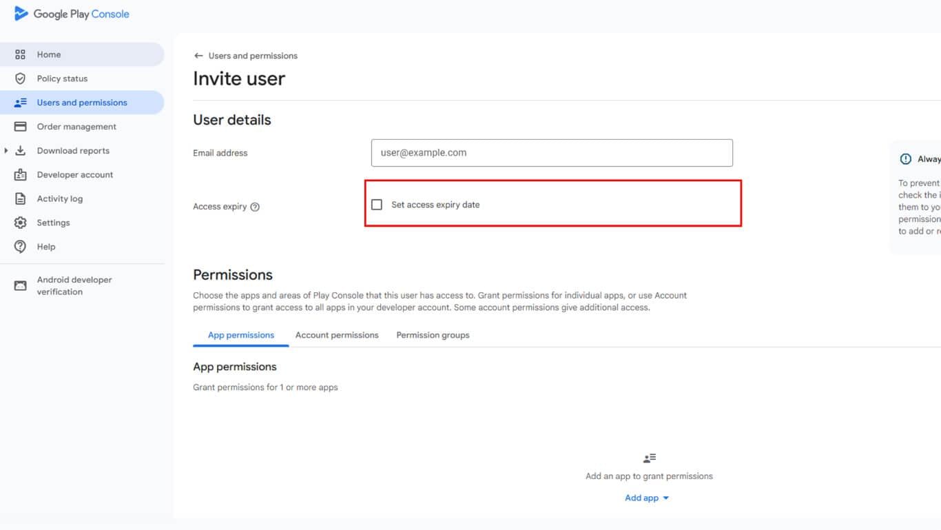 Google Developer Account - Set access expiry date
