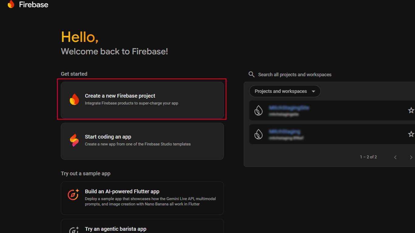 Create a new Google Firebase Project