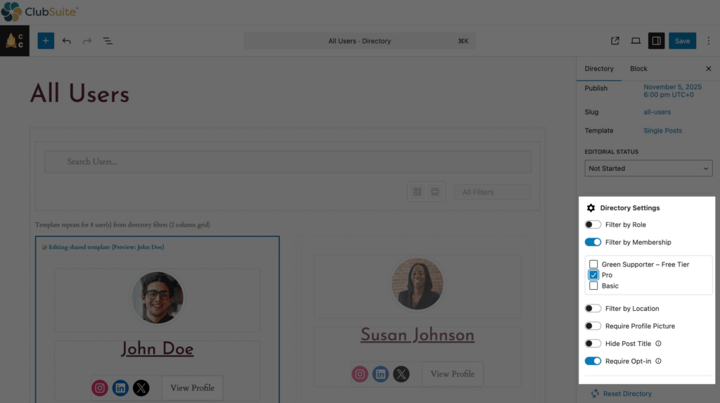 Configurações avançadas de diretórios no MemberPress