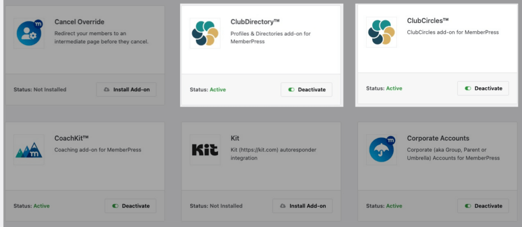 activate ClubSuite™ Add ons | MemberPress