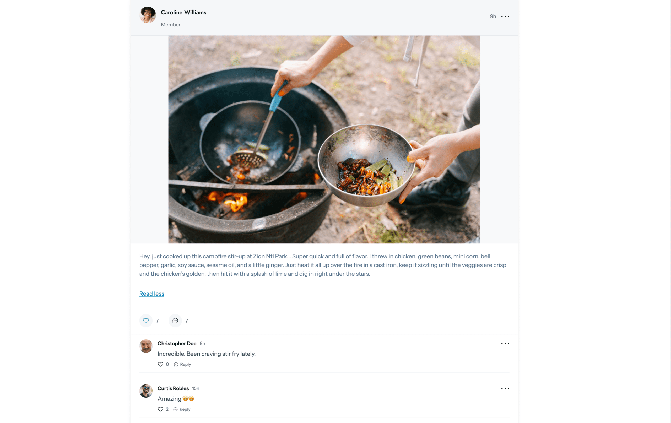 ClubCircles campsite cooking discussion board