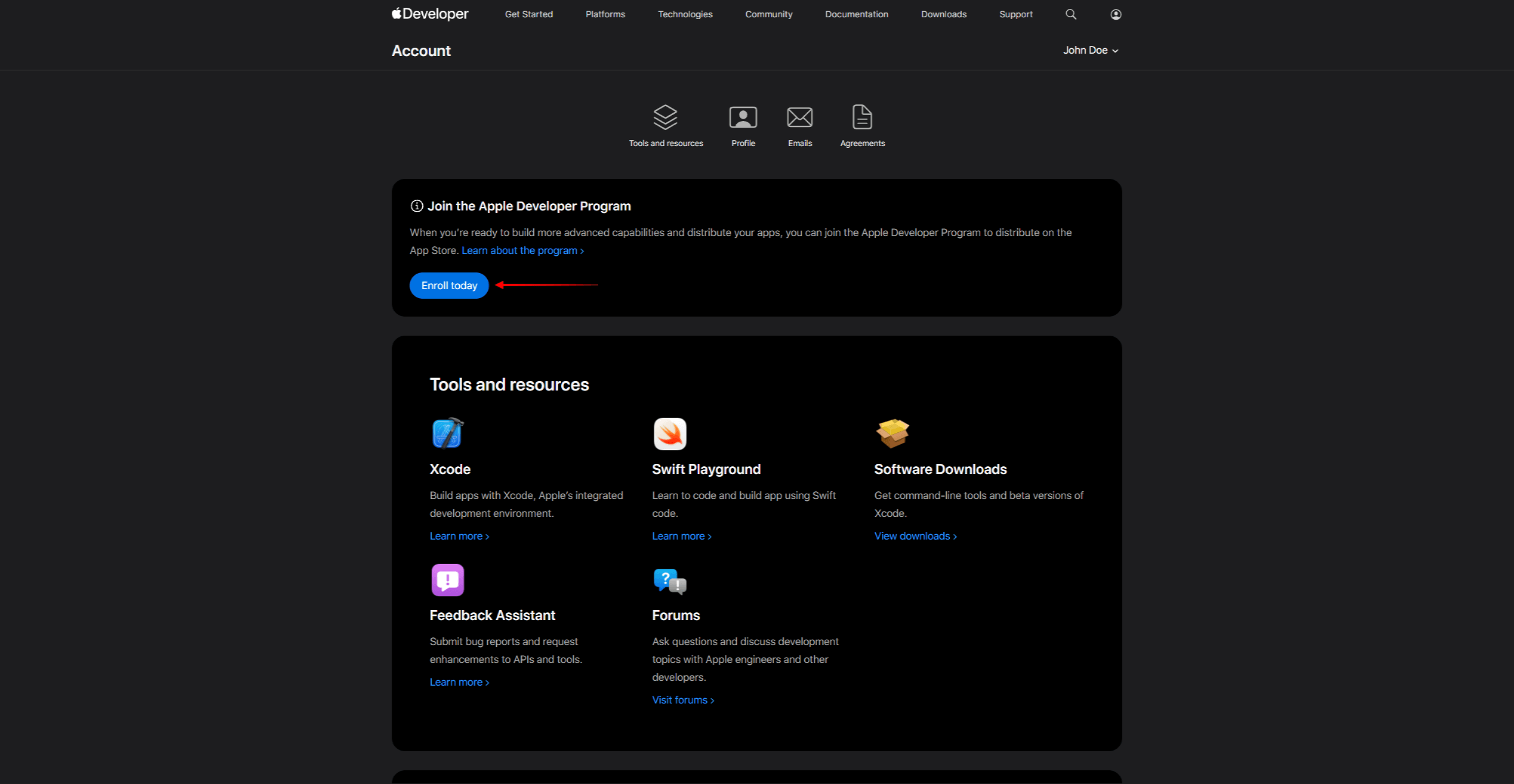 mpapp-apple-developer-enrollment | MemberPress The Apple Developer Program enrollment page showing the Enroll button