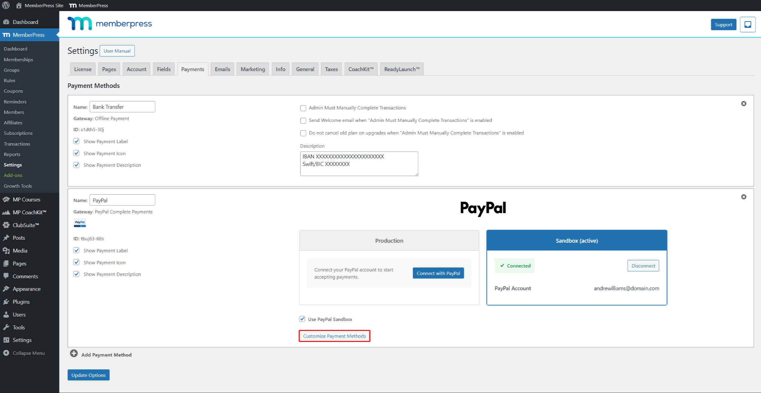 PayPal Complete Payments gateway with Customize Payment Methods button