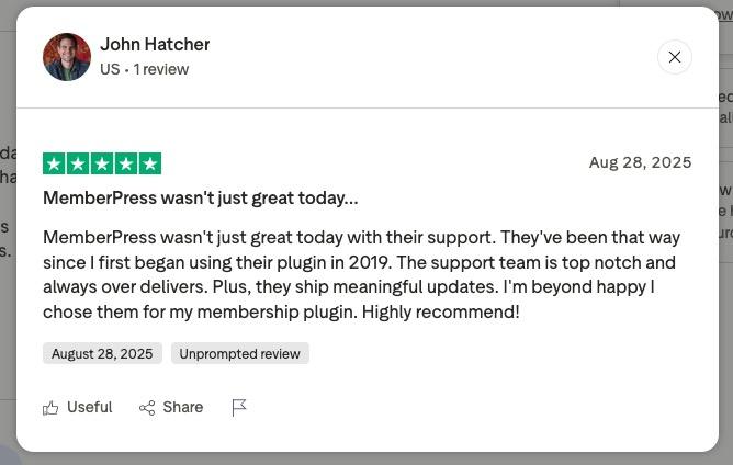 Trustpilot Bewertung für MemberPress