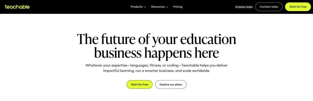 Teachable homepage screenshot