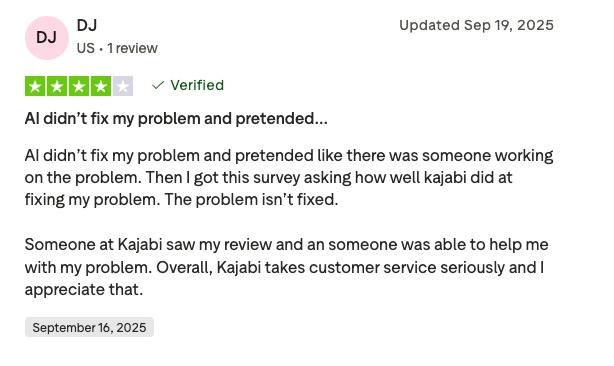 Kajabi Review on Trustpilot
