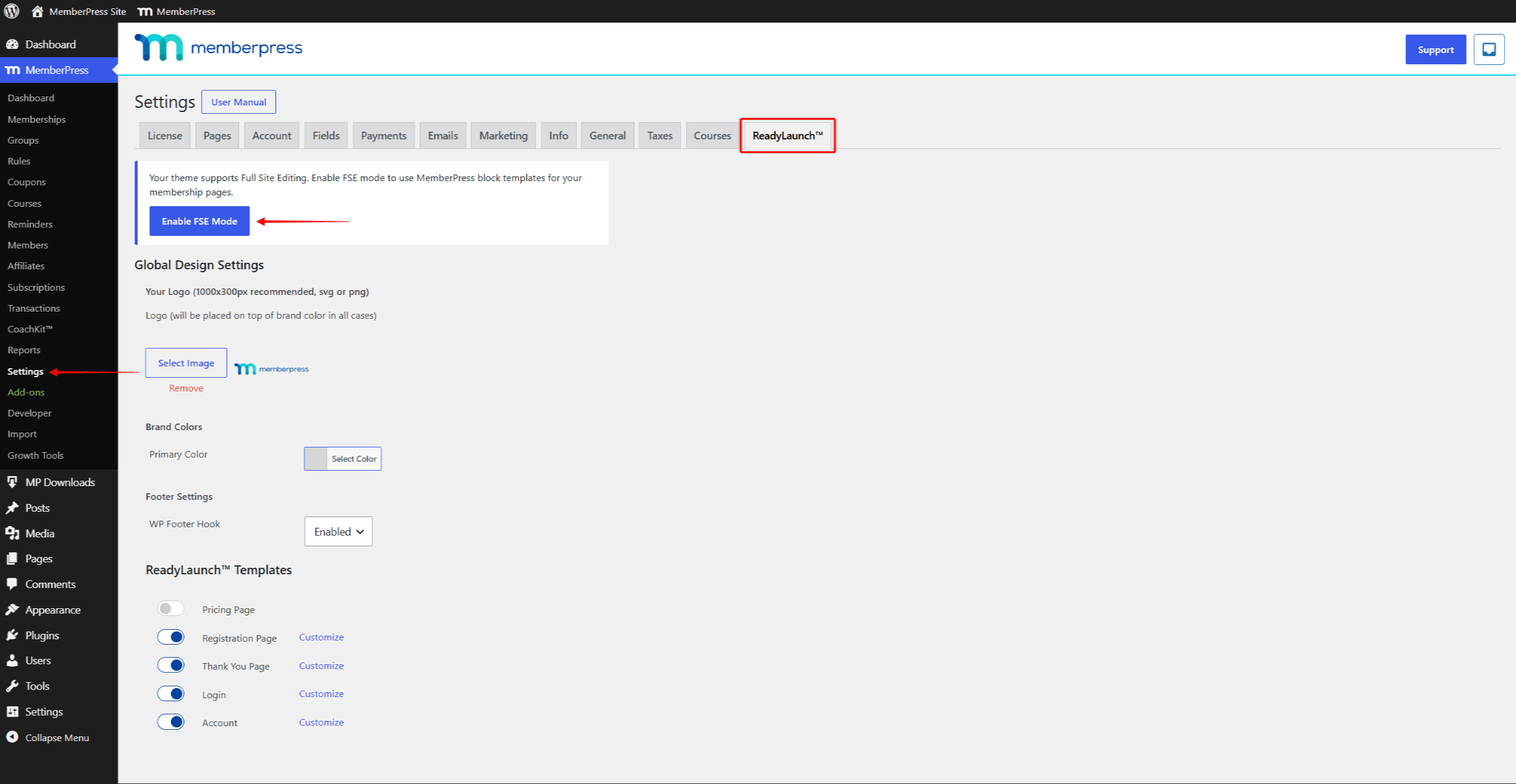 The Enable FSE Mode notice and button