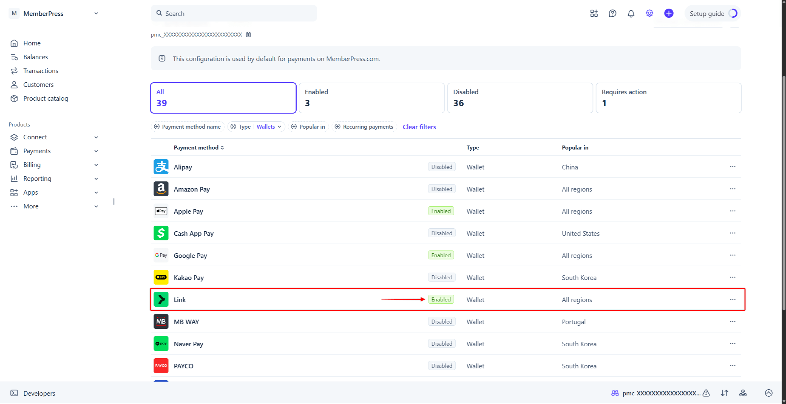 Stripe Link in Stripe payment methods