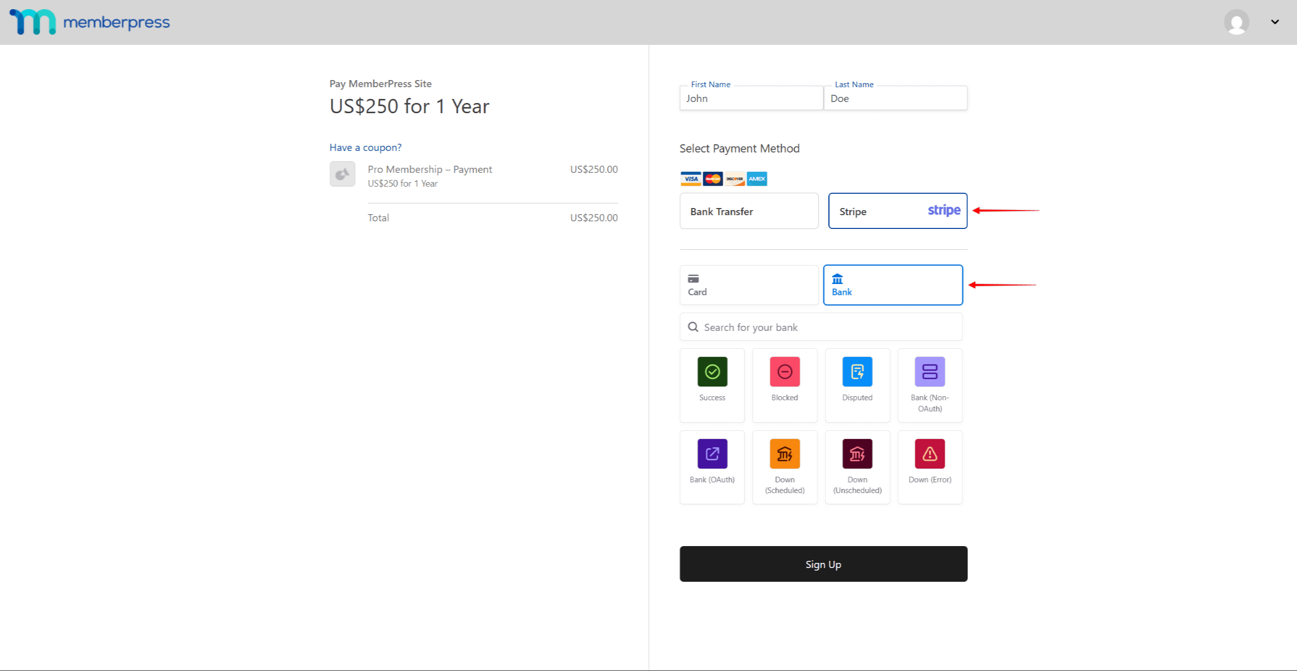Stripe Link on the registration form
