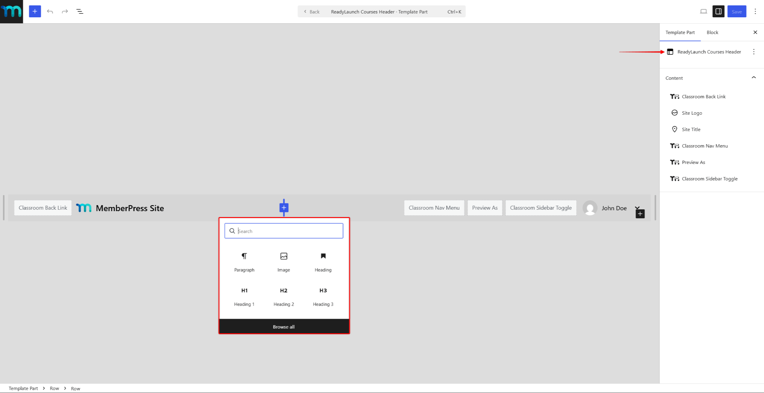 mpcs-fse-courses-header-blocks | MemberPress The default blocks of the ReadyLaunch Courses Header part