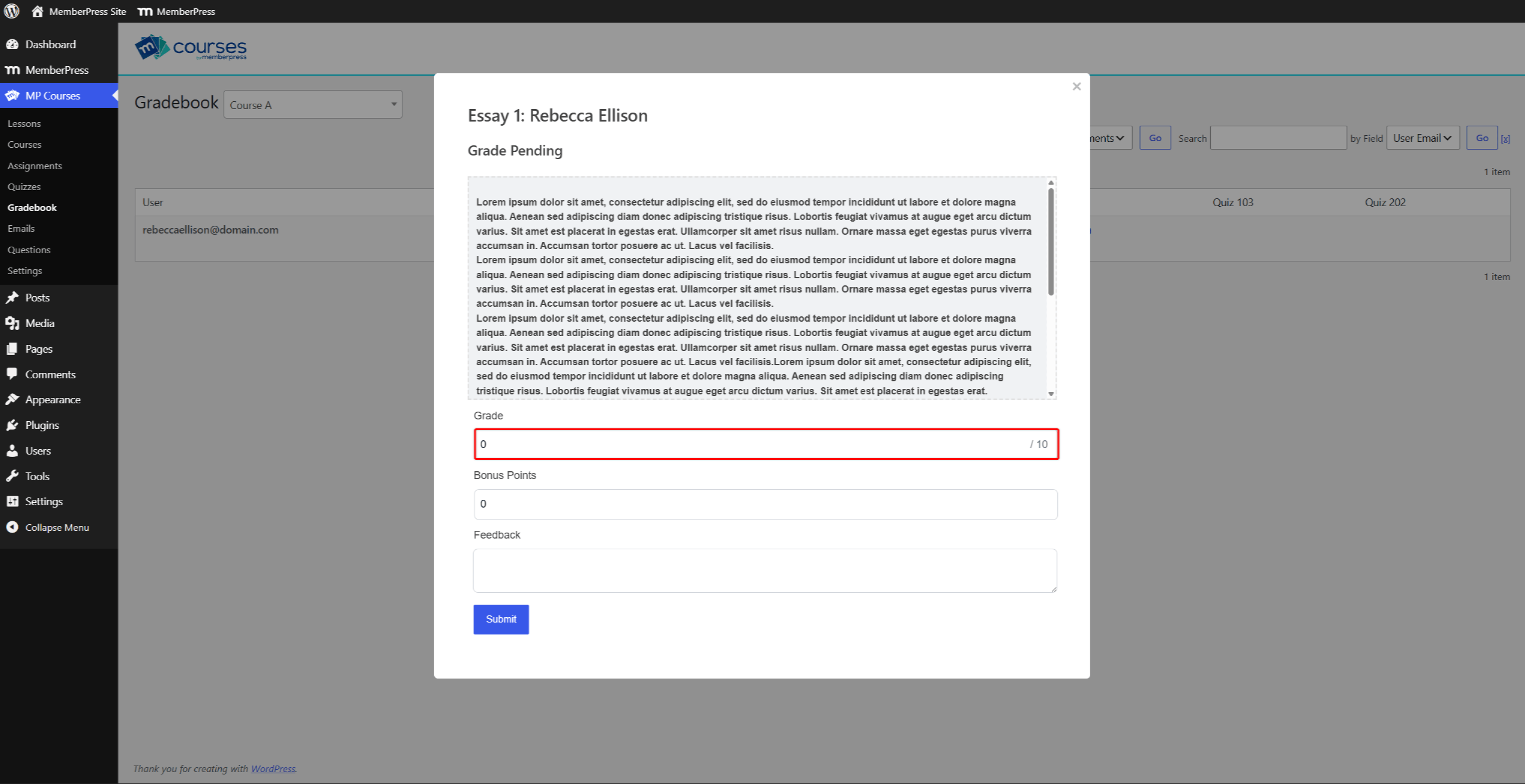 Grading quiz questions manually