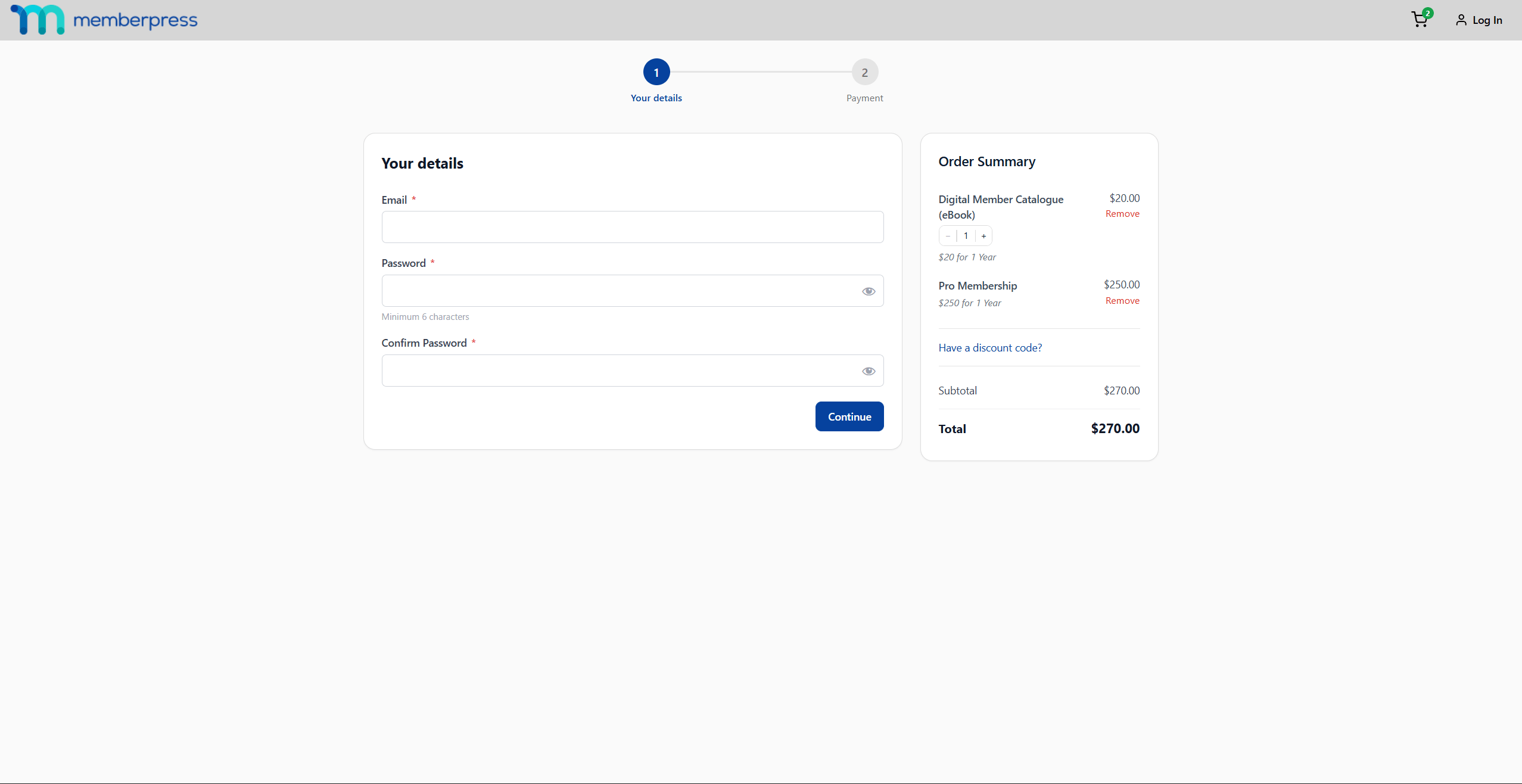 mepr-cart-checkout-wizard-step-1-1 | MemberPress Your details step creating an account