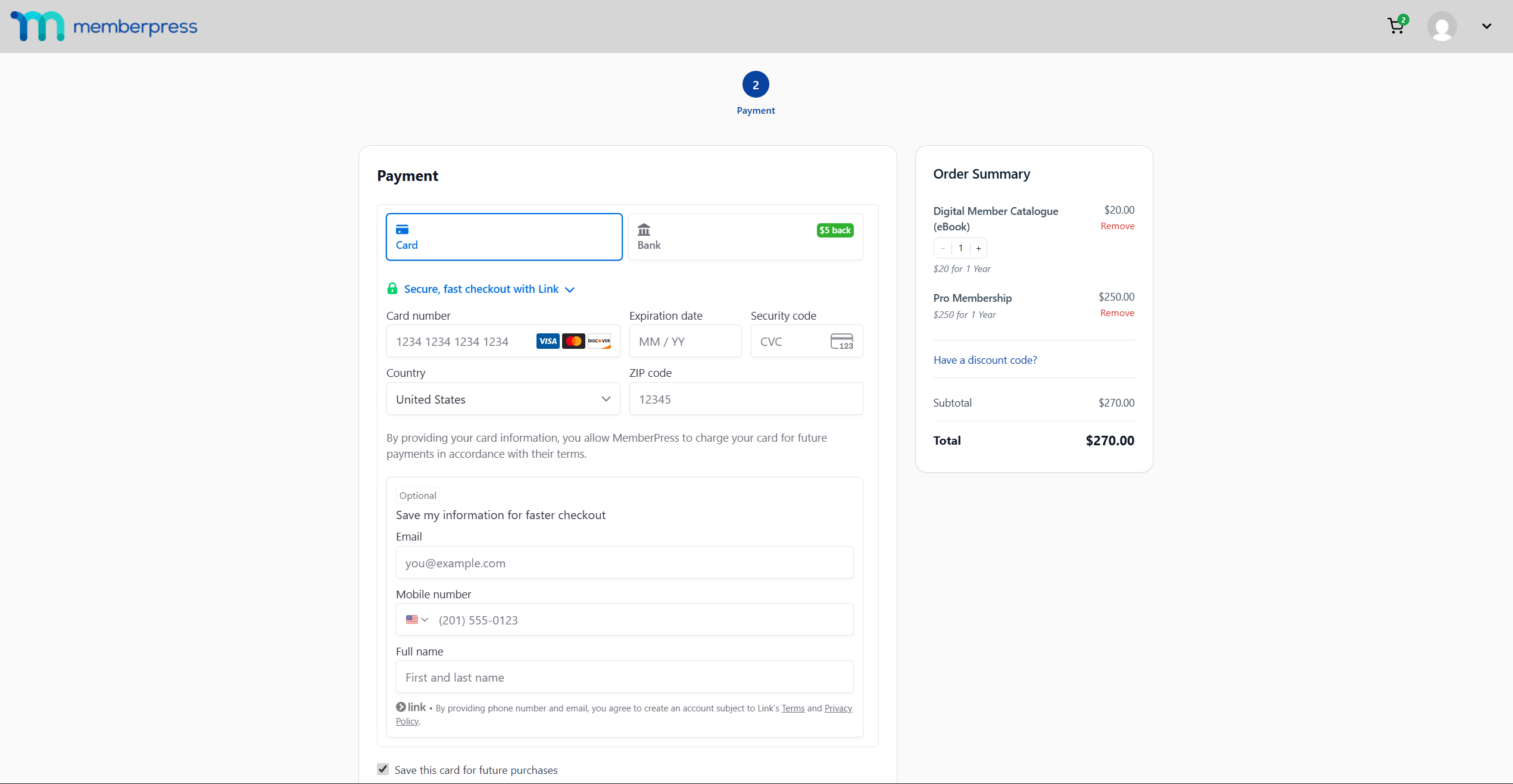 mepr-cart-checkout-wizard-step-2-1 | MemberPress Payment step of the checkout wizard