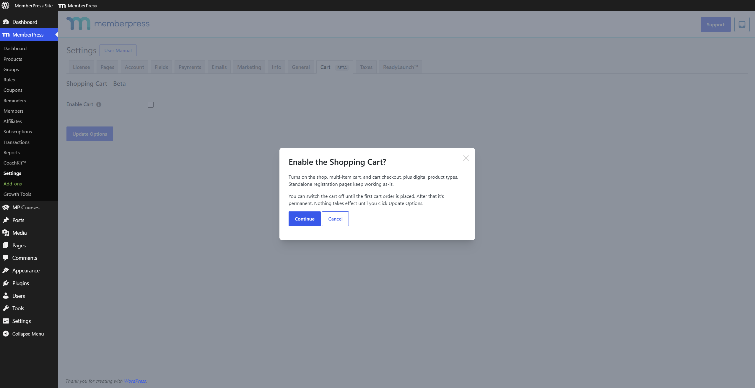 mepr-enable-cart-confirmation-1 | MemberPress Cart enablement confirmation popup