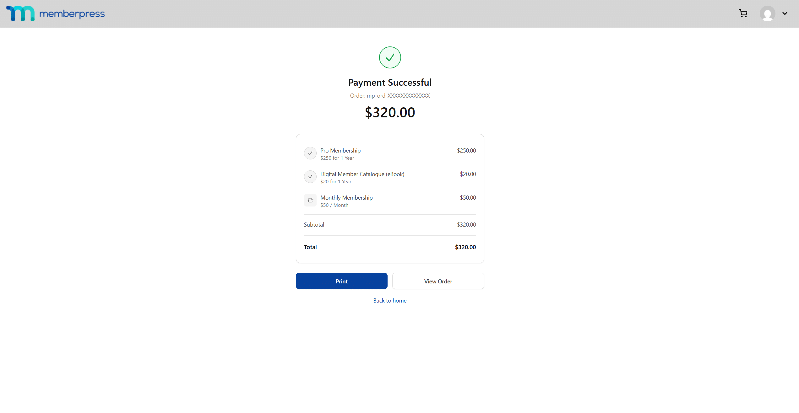 The thank you page listing the checkout product and an accepted offer