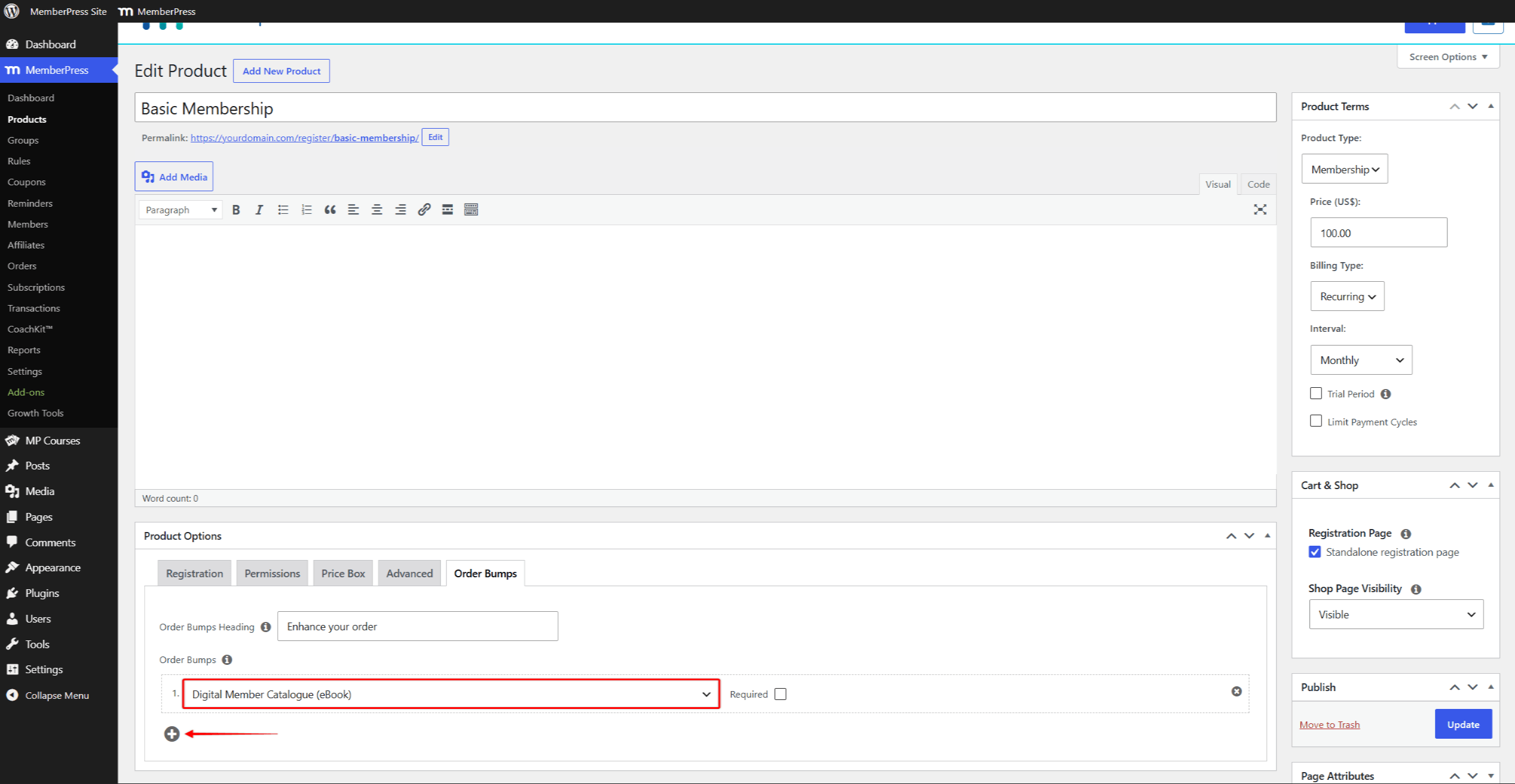 Selecting an order bump product